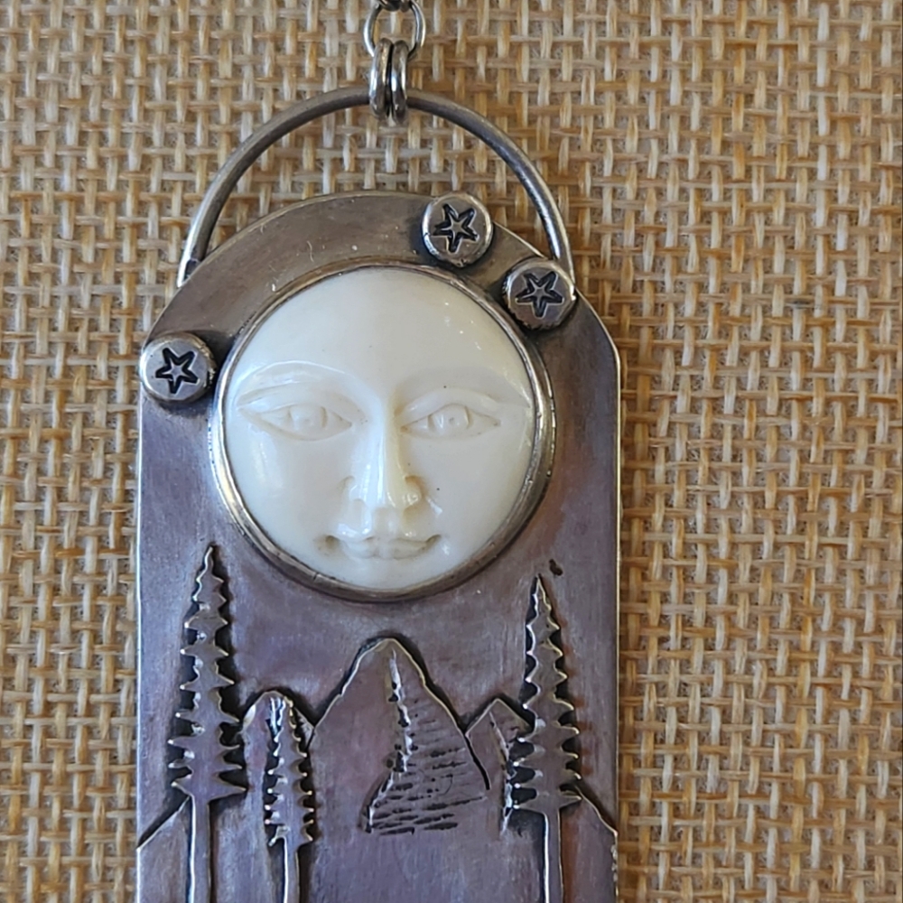 Sterling Silver One Of A Kind Necklace moon and trees amazing